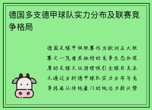 德国多支德甲球队实力分布及联赛竞争格局
